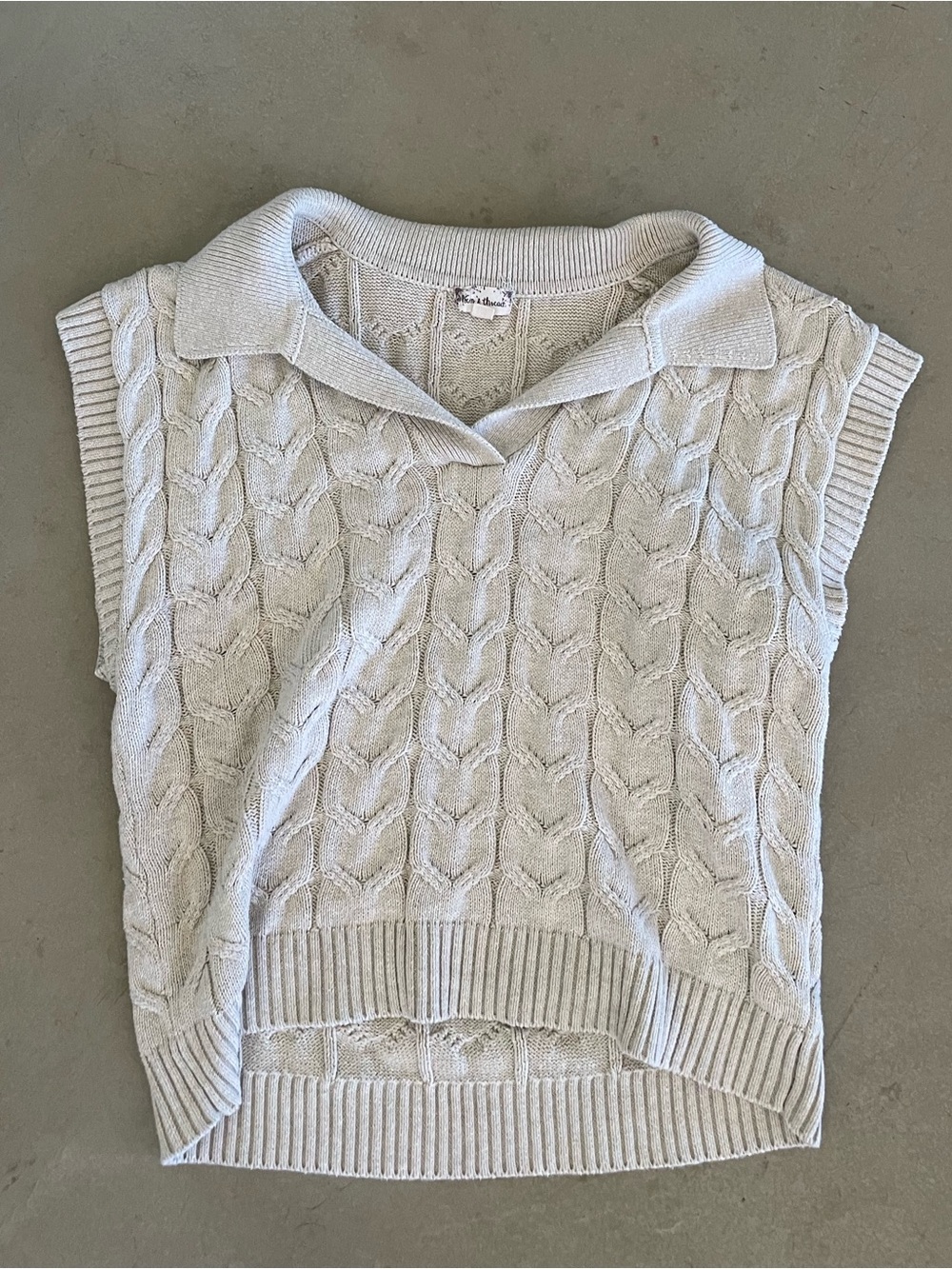 Light Mushroom Tan Cable Knit Collared Sweater Vest